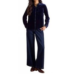 NEW WHITE STUFF sophie velvet button down shirt in dark navy